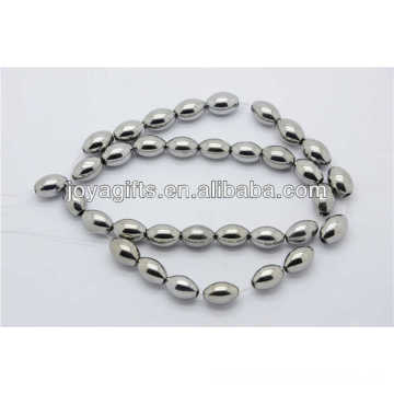 Natural high quality 6*9MM silver plated hematite rice loose beads for jewelry making